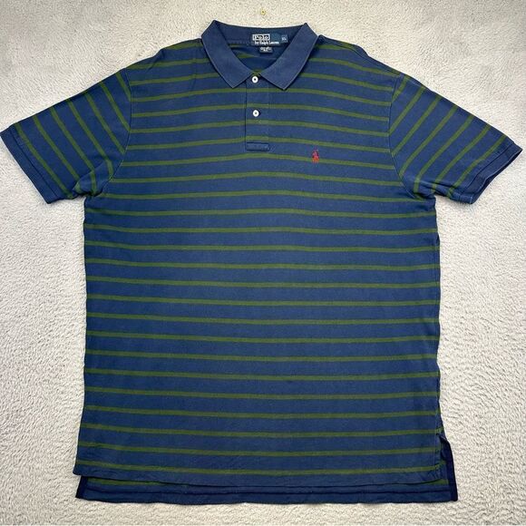Polo Ralph Lauren Polo Shirt Mens XL‎ Blue Green Striped Pima Cotton Casual Prep - Picture 1 of 16